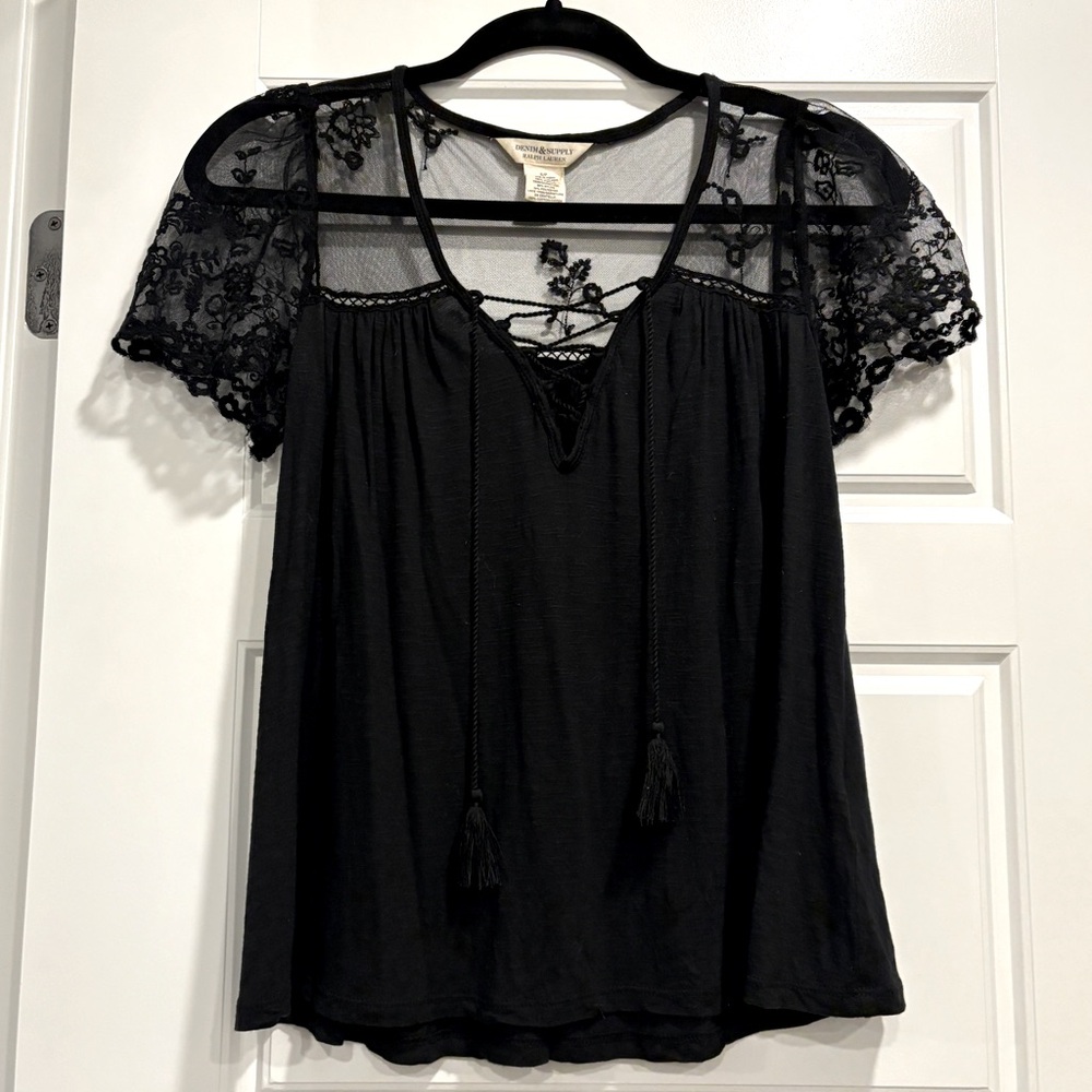 Denim &‎ Supply Ralph Lauren Black Lace Top Womens Small Whimsygoth Dark Fairy